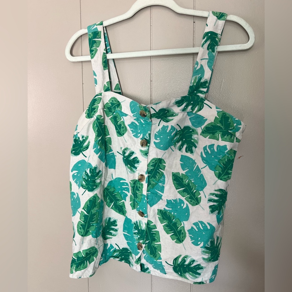 J Crew Tank Blouse Leaf Print Sz M